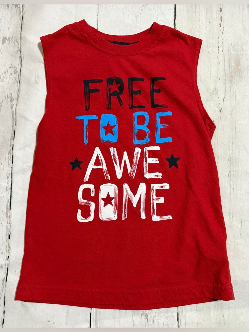 Celebrate Patriotic Red Sleeveless Kids Muscle Tee - "Free to Be Awesome", M (8)